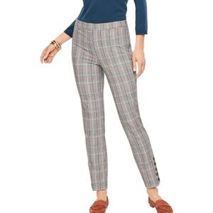 Talbots Chatham Ankle Pants 16 Petite Plaid Button Hem Slim Leg Side Zip Stretch
